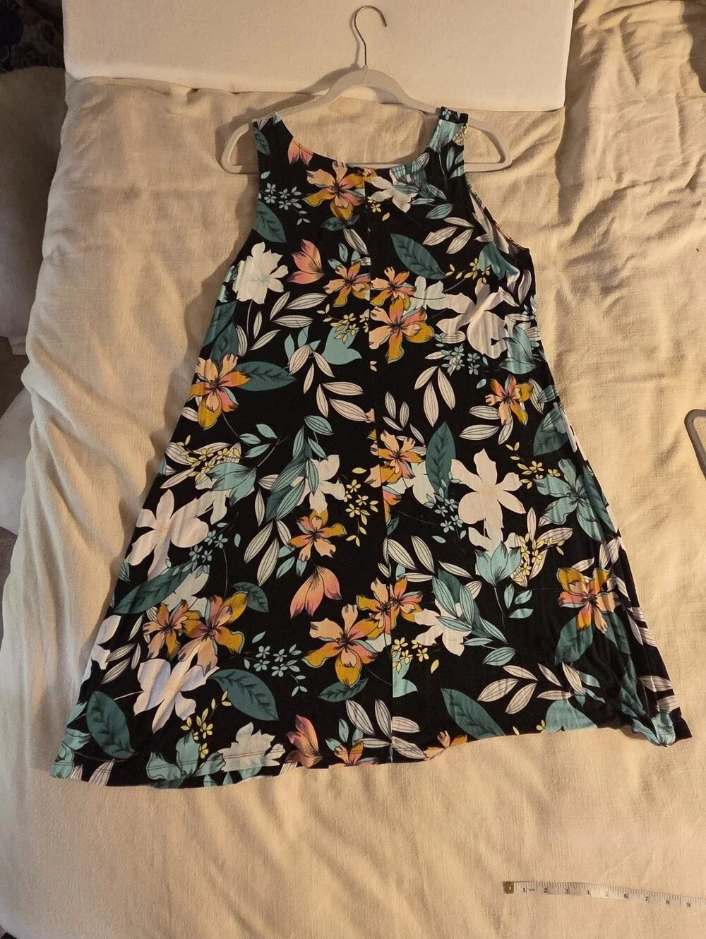 Anna Black Floral Sundress with Teal, White, and Yellow Flowers